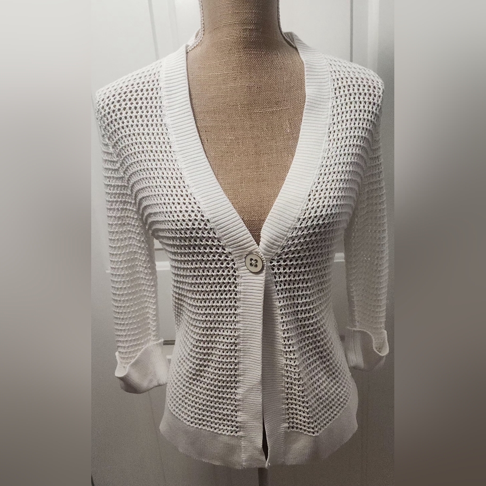 Spring + Mercer White Open Weave Knit Sweater Size S